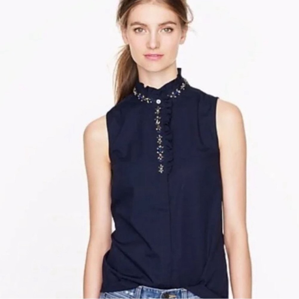 J. Crew Ruffled Beaded Rhinestone Sleeveless Top
